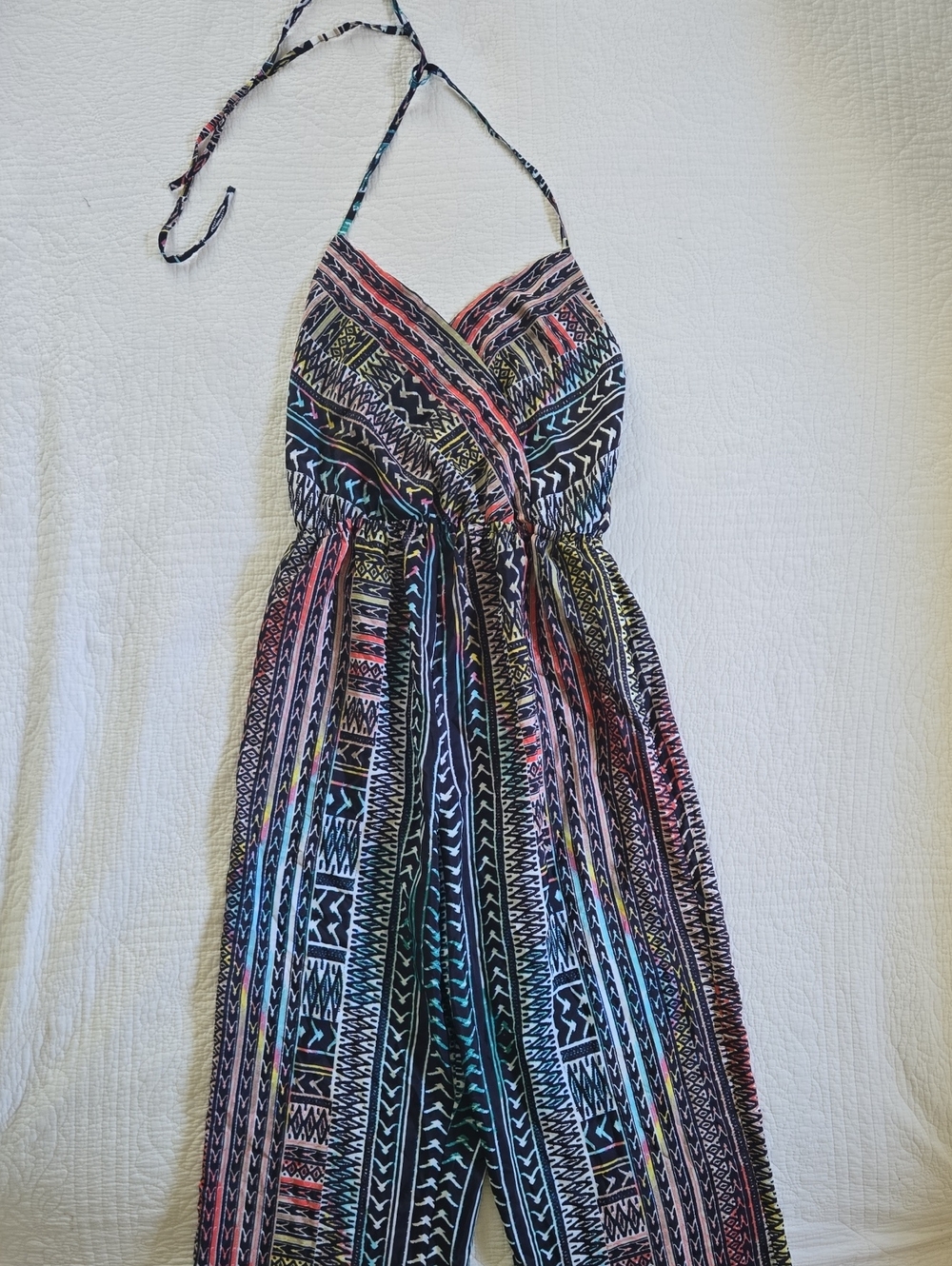 Tobi Multicolor Tribal Print Halter Jumpsuit
